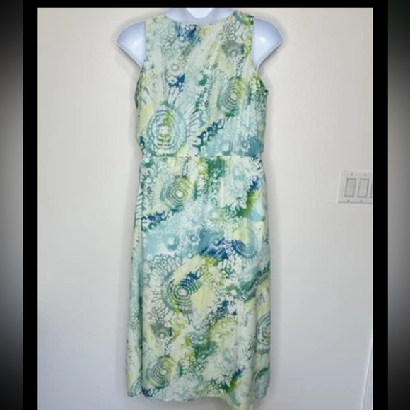 J. Jill V-Neck Midi Dress Sleeveless Green Blue Silk Blend Petite Large - Picture 2 of 10